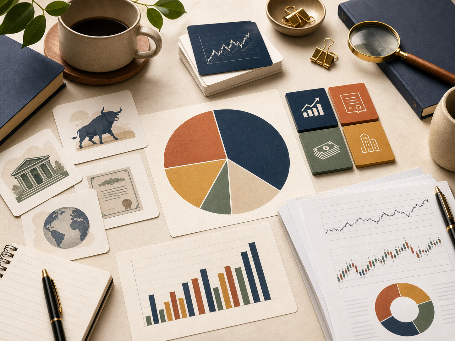 Generated visual showing asset allocation, charts, and investment categories